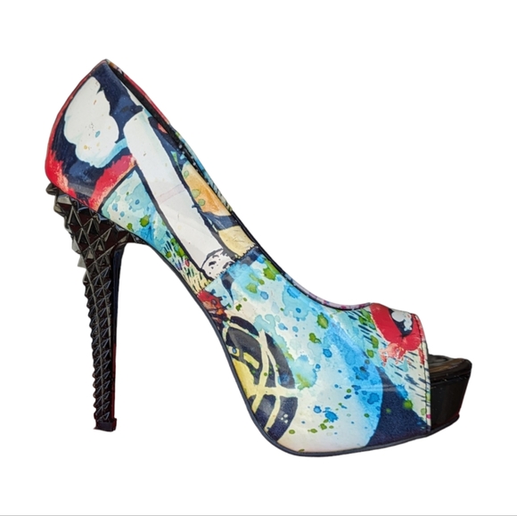 Too Fast Brand Studded Stiletto Smoking Heels Y2K 2000s Open Peep Toe Women's 6 - Picture 8 of 12